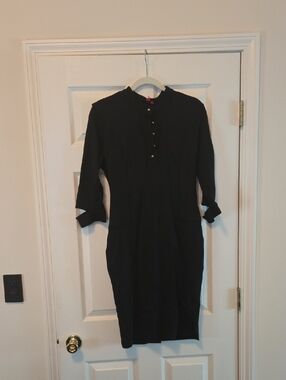 Miusol Black Long-Sleeve Buttoned Sheath Dress